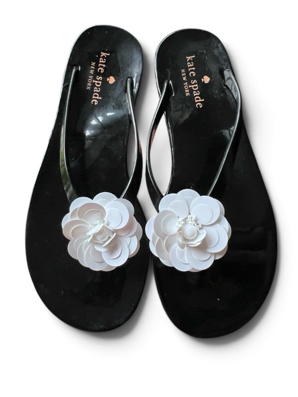 Kate Spade New York Fiorina Black White Flower Flip Flop Sandals Size 8